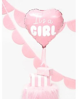 Balon foliowy "It's a girl" na baby shower serce różowe 48cm Partydeco Sp. z o. o. | Time- 2