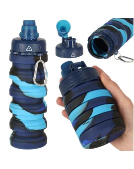 Butelka na wodę bidon silikonowy składany z uchwytem BPA FREE 500ml niebieski
