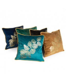 Poszewka z welwetu ze złotym nadrukiem ażurowej gałązki oraz ozdobną wypustką Eurofirany | Time- 2