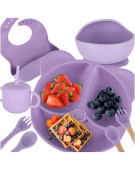 Naczynia silikonowe dla dzieci zestaw 8 elementów fioletowe