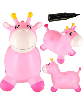 Skoczek dla dzieci do skakania z pompką gumowy różowa żyrafa