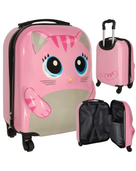 Walizka podróżna dla dzieci bagaż podręczny na kółkach kot różowa