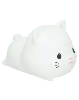 Lampka nocna dla dzieci silikonowa dotykowa miękka USB biała kotek leżący