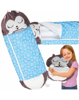 Śpiwór do spania dla dzieci turystyczny poduszka 2w1 125x50cm niebieski