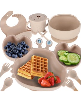 Naczynia silikonowe dla dzieci niemowląt krab zestaw 9 elementów beżowe