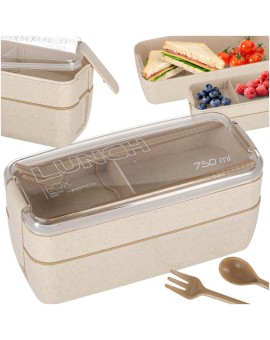 Lunch box śniadaniówka pudełko śniadaniowe z przegródkami dzielone 750ml beżowe