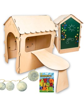 Domek ogrodowy drewniany stolik tablica kredowa 86 x 137 x 105 cm