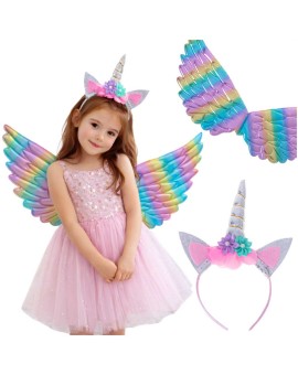 Kostium strój karnawałowy przebranie jednorożec przebranie skrzydła opaska tęczowe