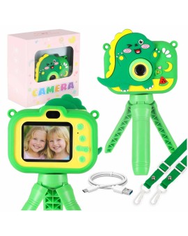 Aparat fotograficzny cyfrowy dla dzieci na statywie dinozaur zielony
