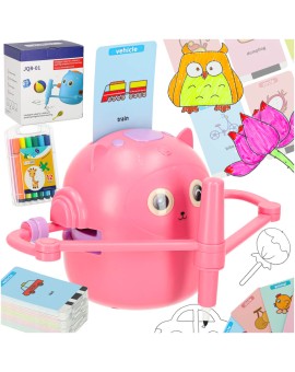 Zabawka interaktywna robot nauka rysowania fiszki kolorowe mazaki różowy