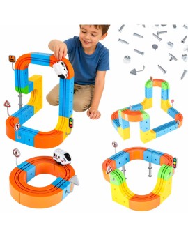 Klocki magnetyczne konstrukcyjne tor wyścigowy pociągi 65 elementów