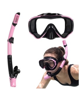Maska do snurkowania okulary rurka fajka zestaw różowo-czarny