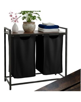 Kosz na pranie bieliznę 2 komory z półką blatem pojemnik loft 80l