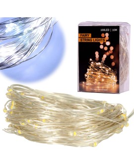 Lampki LED druciki dekoracyjne świąteczne choinkowe 10m 100LED zimny biały