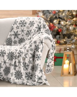 Koc świąteczny 150x200 cm biało, granatowy zdobiony nadrukiem śnieżynek Eurofirany | Time- 2