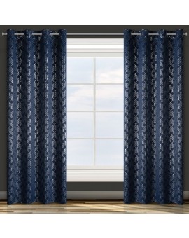 DESIGN 91 Zasłona zaciemniająca typu blackout z geometrycznym srebrnym nadrukiem
