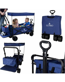 Wózek transportowy LUARO plażowy składany z daszkiem i siatką 120l granatowy