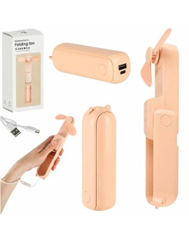 Wiatrak biurkowy wentylator mini ręczny składany wiatraczek przenośny USB różowy