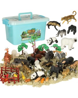 Figurki zwierząt zwierzęta zoo safari farma akcesoria skrzynka 59 el.