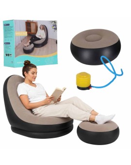 Fotel z podnóżkiem wypoczynkowy dmuchany sofa pufa pompka zestaw 2w1