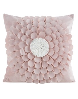 Poszewka na poduszkę 45 x 45 cm z welwetu kolor pudrowy zdobiona trójwymiarowym motywem kwiatu FLORES 2