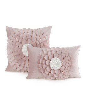 Poszewka na poduszkę 45 x 45 cm z welwetu kolor pudrowy zdobiona trójwymiarowym motywem kwiatu FLORES 2 Eurofirany | Time- 2