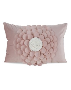 Poszewka na poduszkę 30 x 50 cm z welwetu kolor pudrowy zdobiona trójwymiarowym motywem kwiatu FLORES 2