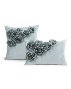 Poszewka na poduszkę 45 x 45 cm z welwetu kolor miętowy zdobiona w róże 3D Eurofirany | Time- 2