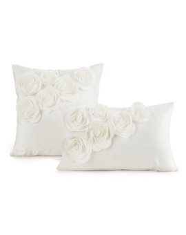 Poszewka na poduszkę 30 x 50 cm z welwetu kolor kremowy zdobiona w róże 3D Eurofirany | Time- 2