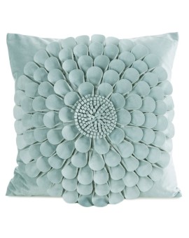 Poszewka na poduszkę 45 x 45 cm z welwetu kolor miętowy zdobiona trójwymiarowym motywem kwiatu FLORES 2