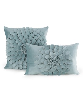 Poszewka na poduszkę 45 x 45 cm z welwetu kolor miętowy zdobiona trójwymiarowym motywem kwiatu FLORES 2 Eurofirany | Time- 2