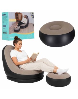 Fotel z podnóżkiem wypoczynkowy dmuchany sofa pufa pompka zestaw 2w1