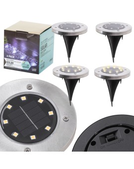 Lampy ogrodowe solarne najazdowe gruntowe czujnik zmierzchu wbijane świecący dysk 8LED 4szt. zimny biały