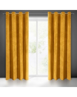 Zasłona musztardowa z ekskluzywnego aksamitnego welwetu 290 g/m2 140x250 cm 10 szt. przelotek - VILLA