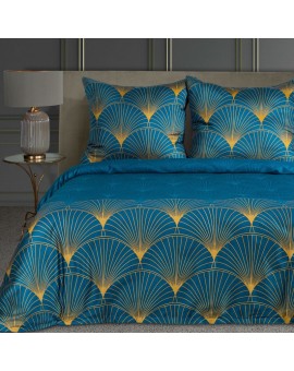 Pościel LOTOS 1 z makosatyny 160×200 cm – turkus i miód w stylu art deco