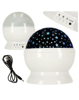 Lampka nocna projektor gwiazd 2w1 USB biała
