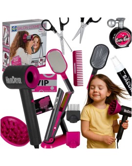 Zestaw fryzjerski dla dzieci suszarka prostownica światło dźwięk 19 elementów