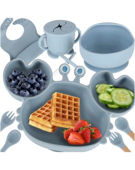 Naczynia silikonowe dla dzieci niemowląt krab zestaw 9 elementów niebieskie
