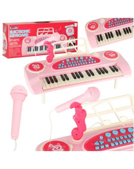 Keyboard dla dzieci pianinko interaktywne organki 37 klawiszy mikrofon statyw różowy
