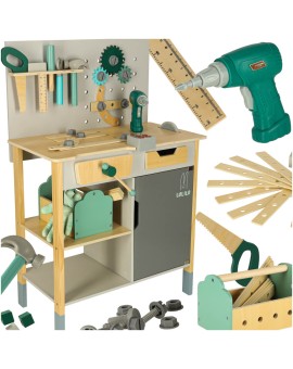 Warsztat drewniany LULILO Fikso zestaw małego majsterkowicza z narzędziami piła wkrętarka dźwięki 86cm