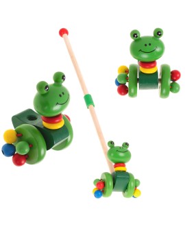 Pchacz na kiju żabka spacerowa drewniana