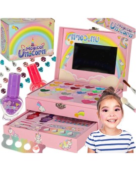 Kuferek zestaw kosmetyków do makijażu i paznokci makeup kosmetyki cienie lakiery szuflady jednorożec