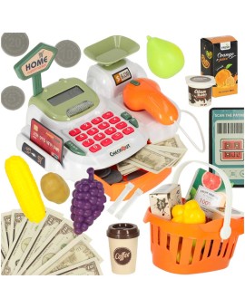 Kasa fiskalna dla dzieci supermarket sklep skaner kalkulator koszyk z akcesoriami 36 el.