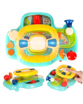 Zabawka interaktywna kierownica dla dzieci dziecka malucha do wózka symulator muzyka dźwięki niebieska