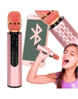 Mikrofon bezprzewodowy karaoke dla dzieci głośnik Bluetooth 2000mAh karta SD USB wysoka jakość różowy
