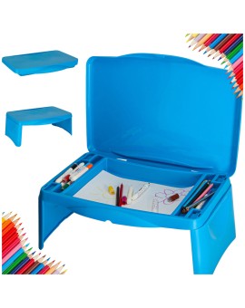 Stolik samochodowy do auta podróżny przenośny składany dla dzieci ze schowkiem niebieski