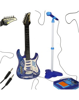 Gitara elektryczna rockowa ze wzmacniaczem mikrofonem dla dzieci niebieska
