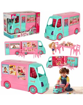 Samochód dla lalek kamper food truck zestaw 21 el.