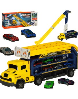 Samochód laweta transporter tor zjeżdżalnia dla samochodów żółty