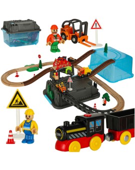 Kolejka drewniana pociąg lokomotywa plac budowy 55 elementów